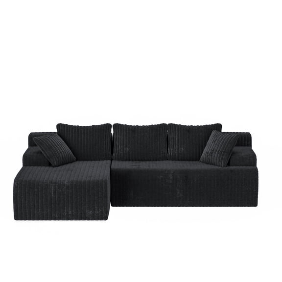 KAMEROUT 96" Modular Sectional Sofa Couches, L-Shaped Boneless Cloud Couch with Deep Seat & Plush Corduroy Fabric (Black, Left Facing Chaise)
