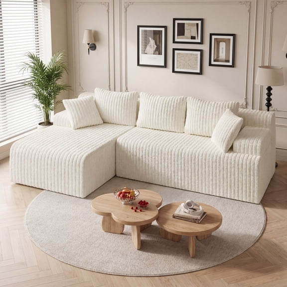 KAMEROUT 96" Modular Sectional Sofa Couches, L-Shaped Boneless Cloud Couch with Deep Seat & Plush Corduroy Fabric, Left Facing Chaise