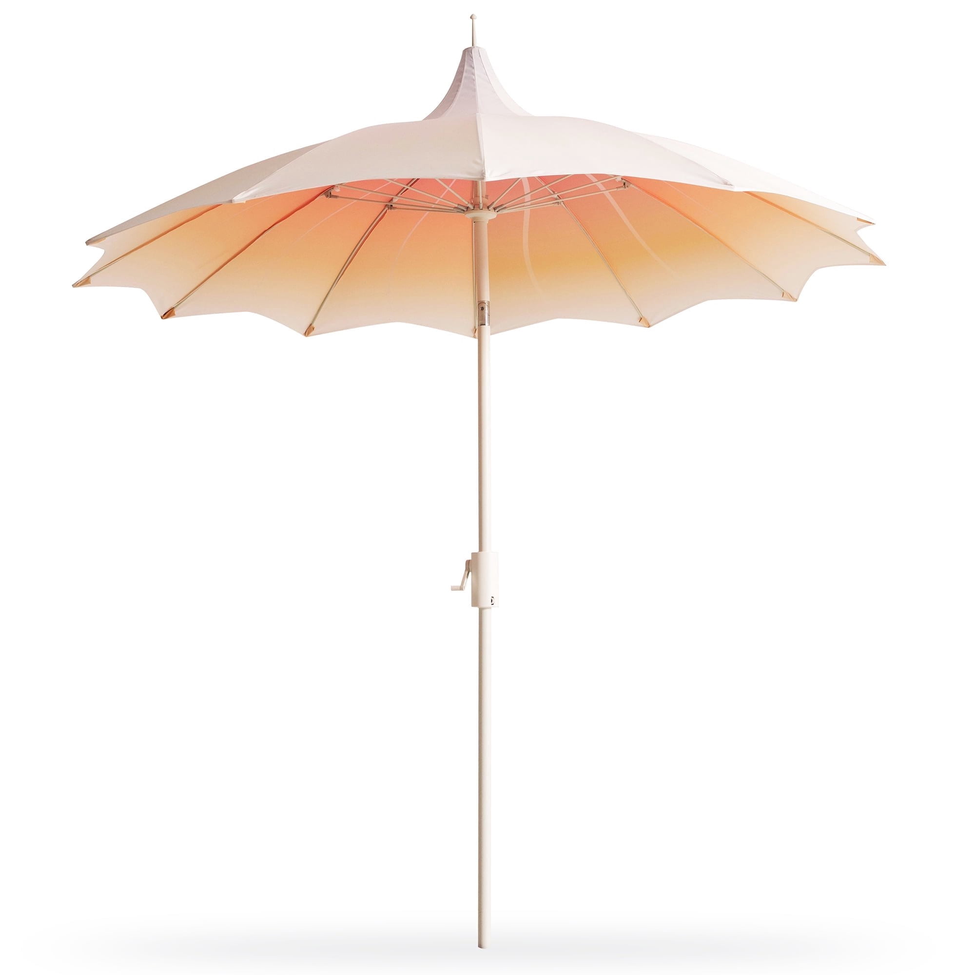 KAMEROUT 9ft Pagoda Patio Umbrella with Petal Shape Canopy, Market Umbrella with Push Button Tilt & Easy Crank, Gradient Beige