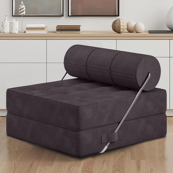 KAMEROUT Folding Sofa Bed, 4 in 1 Convertible Sleeper Chair with High-Density Foam & Soft Corduroy Fabric, Gray