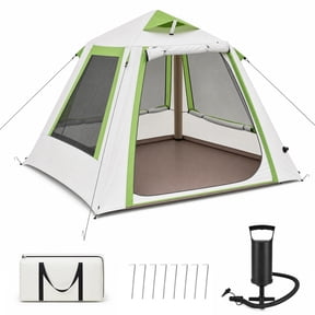 KAMEROUT Inflatable Tent for Camping, 2 Person Blow Up Inflatable House Tent with Awning Porch, Quick Setup Waterproof Oxford Air Tent with Pump, Heavy Duty Glamping Tents for Family, Green