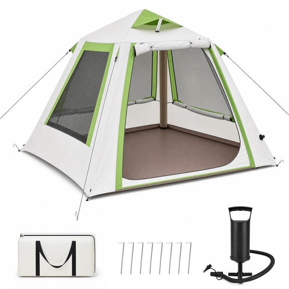 KAMEROUT Inflatable Tent for Camping, 2 Person Blow Up Inflatable House Tent with Awning Porch, Quick Setup Waterproof Oxford Air Tent with Pump, Heavy Duty Glamping Tents for Family, Green