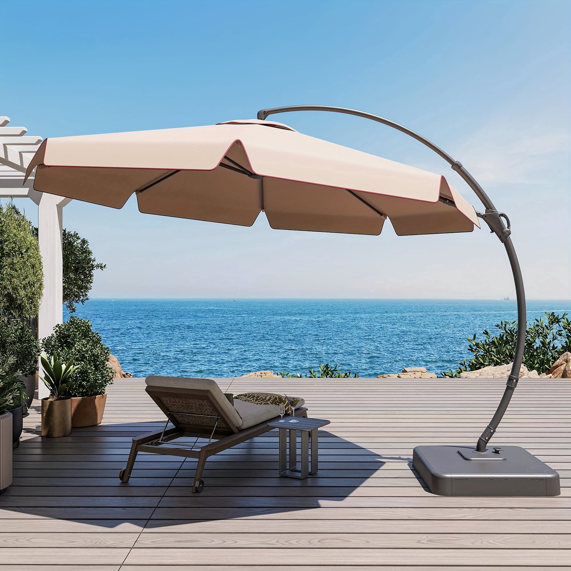 KAMEROUT Outdoor Patio Umbrella, 11 FT Deluxe Curvy Cantilever Heavy Duty Offset with 360° Rotation Base for Market, Pool, Garden, Backyard, Deck