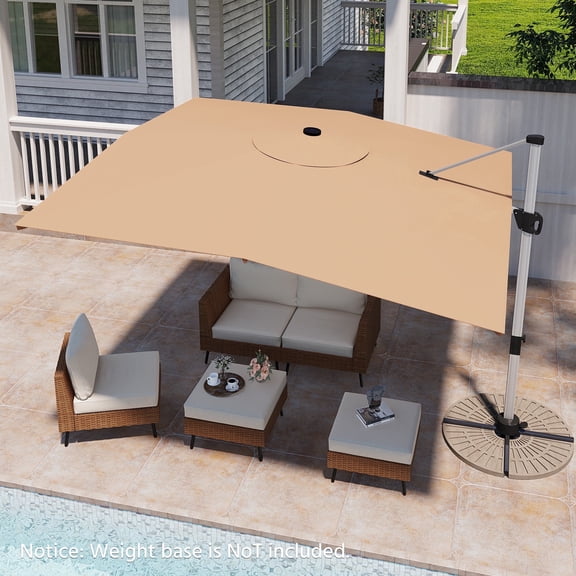 KAMEROUT Outdoor Patio Umbrella with Solar Lights, 10 FT Large Cantilever Windproof Offset Patio Umbrellas for Garden, Deck, Lawn, Pool, Backyard