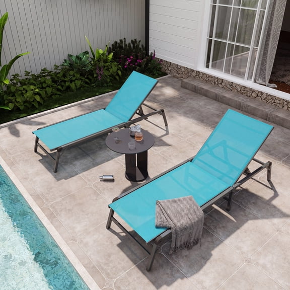 KAMEROUT Patio Chaise Lounge Chair Set of 2, Outdoor Lounge Chairs with 5-Position Adjustable Backrest for Poolside, Deck, Backyard