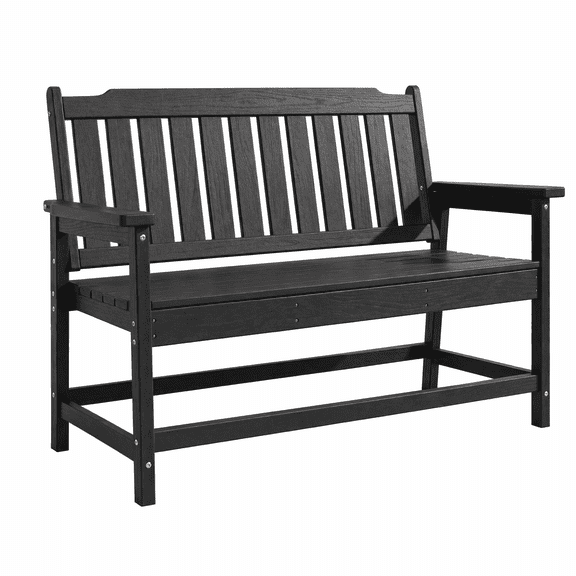 KAMEROUT Patio Outdoor Bench, Aluminum‑Reinforced Frame, 560 lbs Weight Capacity, Weather‑Resistant Low‑Maintenance Garden Bench for Backyard Deck Lawn, Black