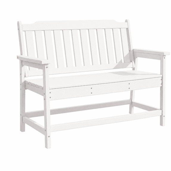 KAMEROUT Patio Outdoor Bench, Aluminum‑Reinforced Frame, 560 lbs Weight Capacity, Weather‑Resistant Low‑Maintenance Garden Bench for Backyard Deck Lawn, White