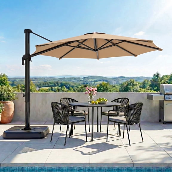 KAMEROUT 11ft Cantilever Patio Umbrella, Outdoor Large Offset Hanging Umbrella with 360° Rotation, Windproof UV Resistant Patio Umbrella for Backyard Pool Deck Garden, Beige