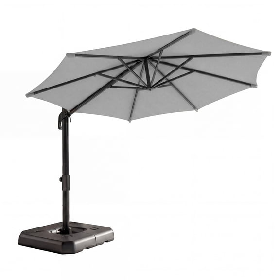 KAMEROUT 10ft Cantilever Patio Umbrella, 360° Rotation Offset Hanging Umbrella, Windproof UV Resistant Polyester Outdoor Umbrella with Infinite Tilt for Backyard Pool Deck Garden, Gray