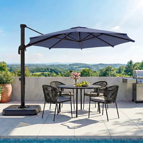 KAMEROUT 10ft Patio Umbrella, Outdoor Offset Cantilever Umbrellabrella with 360° Rotation, UPF 50+ Waterproof Sun Shade with 8 Reinforced Ribs for Backyard, Pool, Garden,Blue