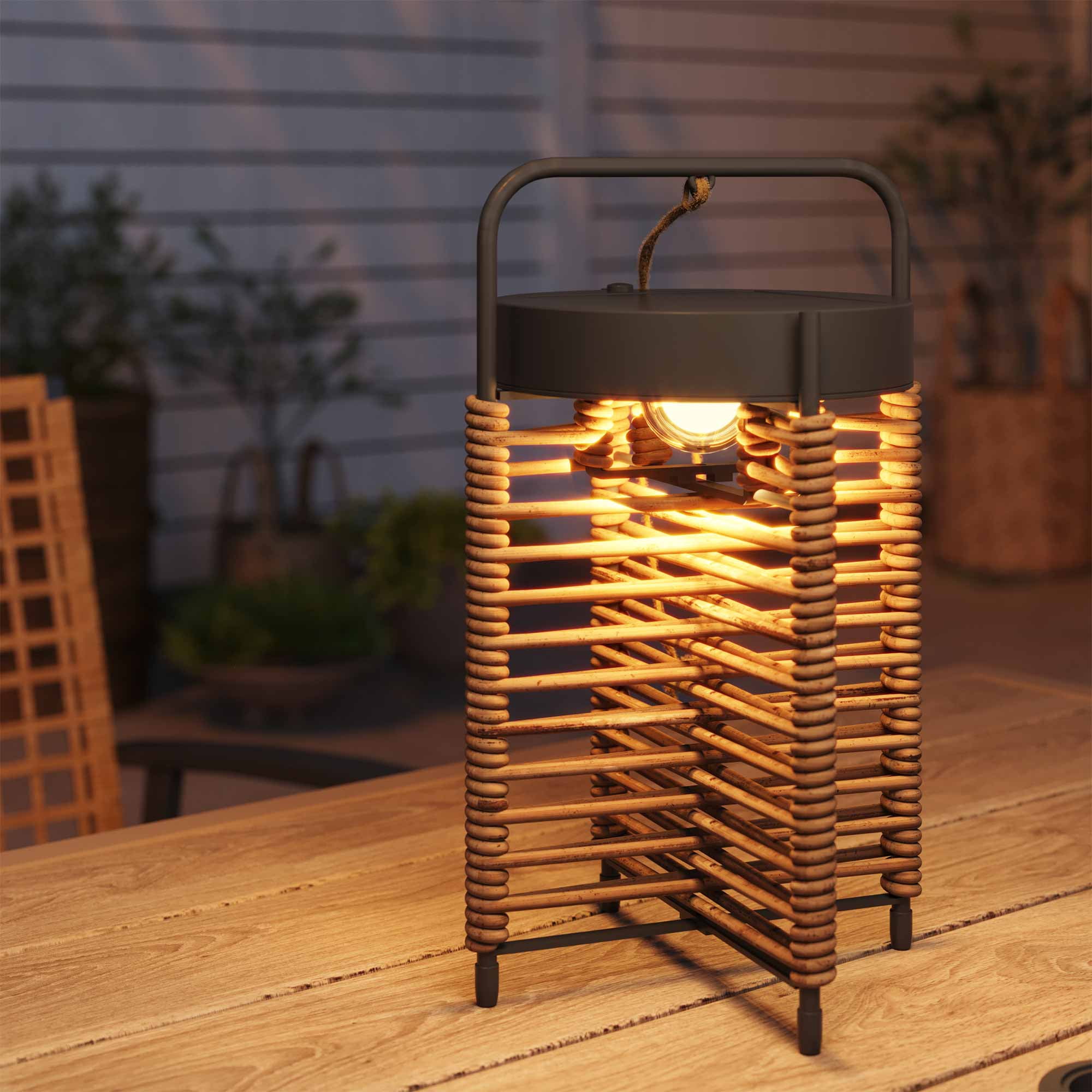 KAMEROUT Solar Lanterns, Outdoor Waterproof Solar Lights with Solar Charging & Cable Charging, 4800 mAh Batteries Patio Rattan Table Lamp (1 PCS)