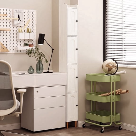 KAMEROUT Tall Narrow Storage Cabinet, Slim Bathroom Storage Organizer with Adjustable Shelves & 4 Leveling Feet, Freestanding Cabinet for Small Spaces, Kitchen, Living Room, White