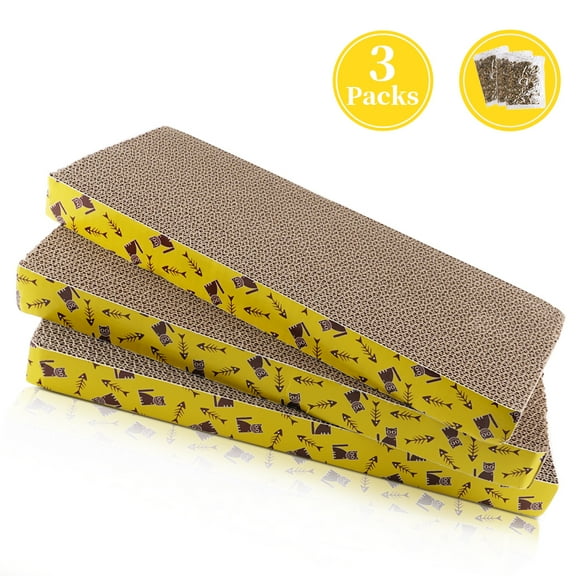 KAMIDA Cat Scratchers Cardboard 3 Pieces, Cat Scratching Pads,Corrugated Board Reversible with Catnip for Indoor Cats (Straight plate),Large Size