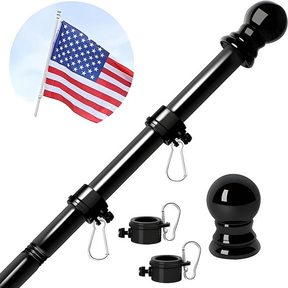 KAMIDA Flag Poles,Flag Pole Kit,360-Degree Rotating Flag Rings,Garden Flag Holder, 6 ft Stainless Steel Metal Black Flag Suitable for 3x5 Flag(only flagpole)