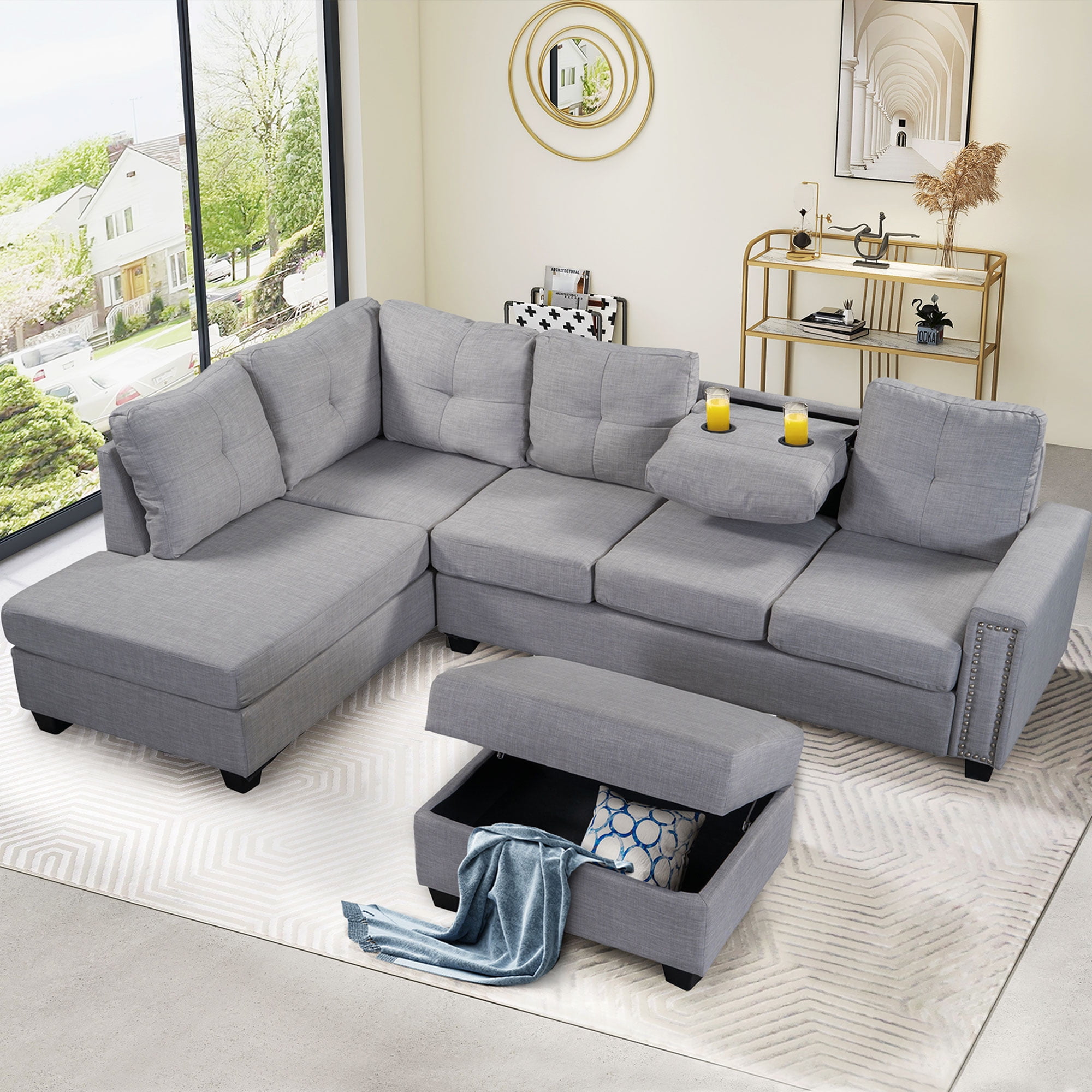 KAMIDA LShaped Modular Sectional Couch, Modern 5Seater Sectional Sofa