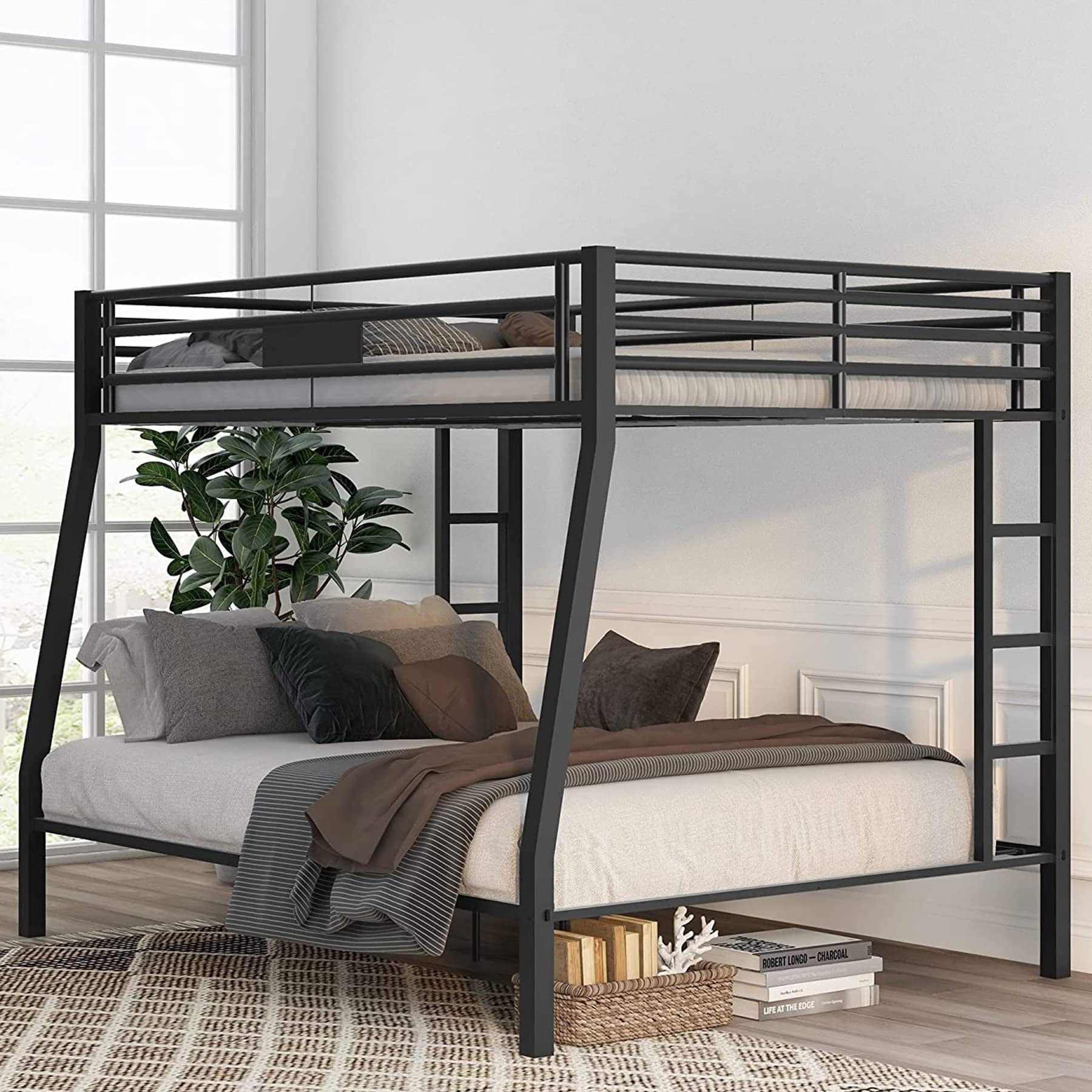 KAMIDA Metal Bunk Bed, Full XL Over Queen Metal Bunk Bed for Kids Teens