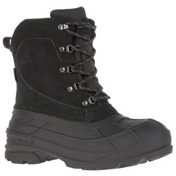 KAMIK FARGO-2 Black Lace Up Insulated Waterproof Leather Winter Ankle Snow Boots (Black, 7)