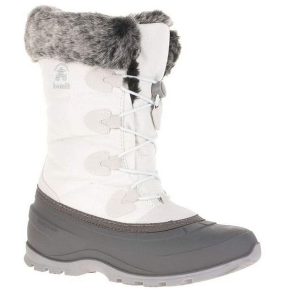 Kamik Momentum3 White Pull On Rounded Toe Waterproof Fur Trim Ankle Snow Boots (White, 8)