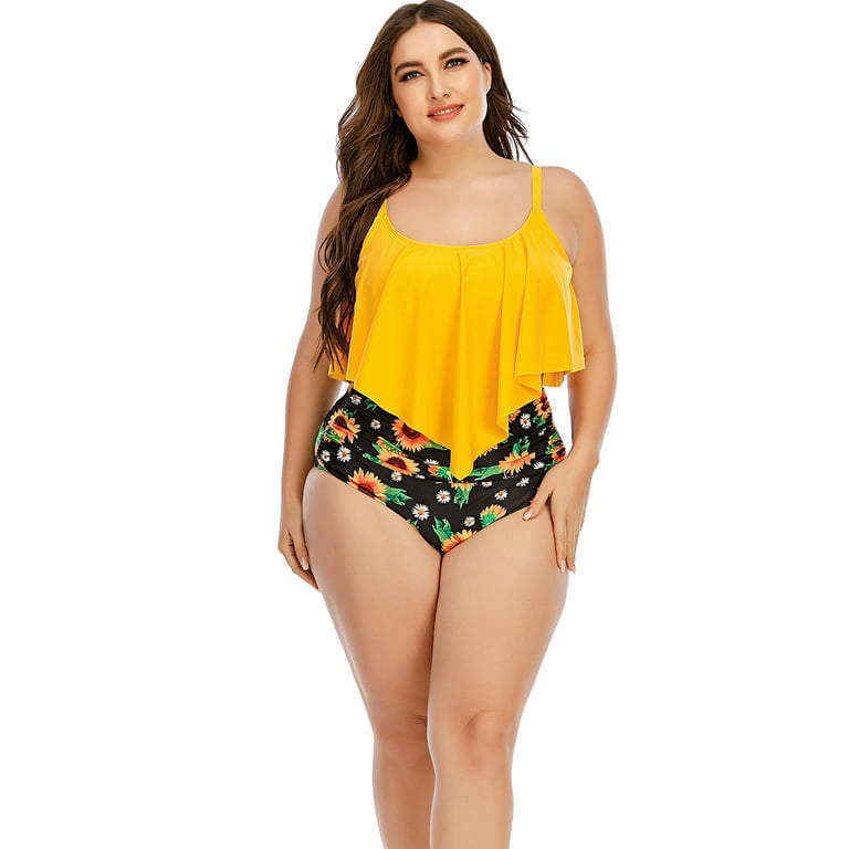 KAMO Women Plus Size Two Piece Swimsuits High Waisted Bikini Set Tummy  Control Bathing Suits