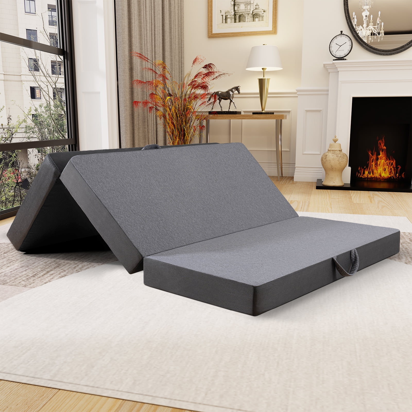 4 inch Tri Folding Memory Foam Mattress Twin Size Portable Guest Bed (75" x 38" x 4")