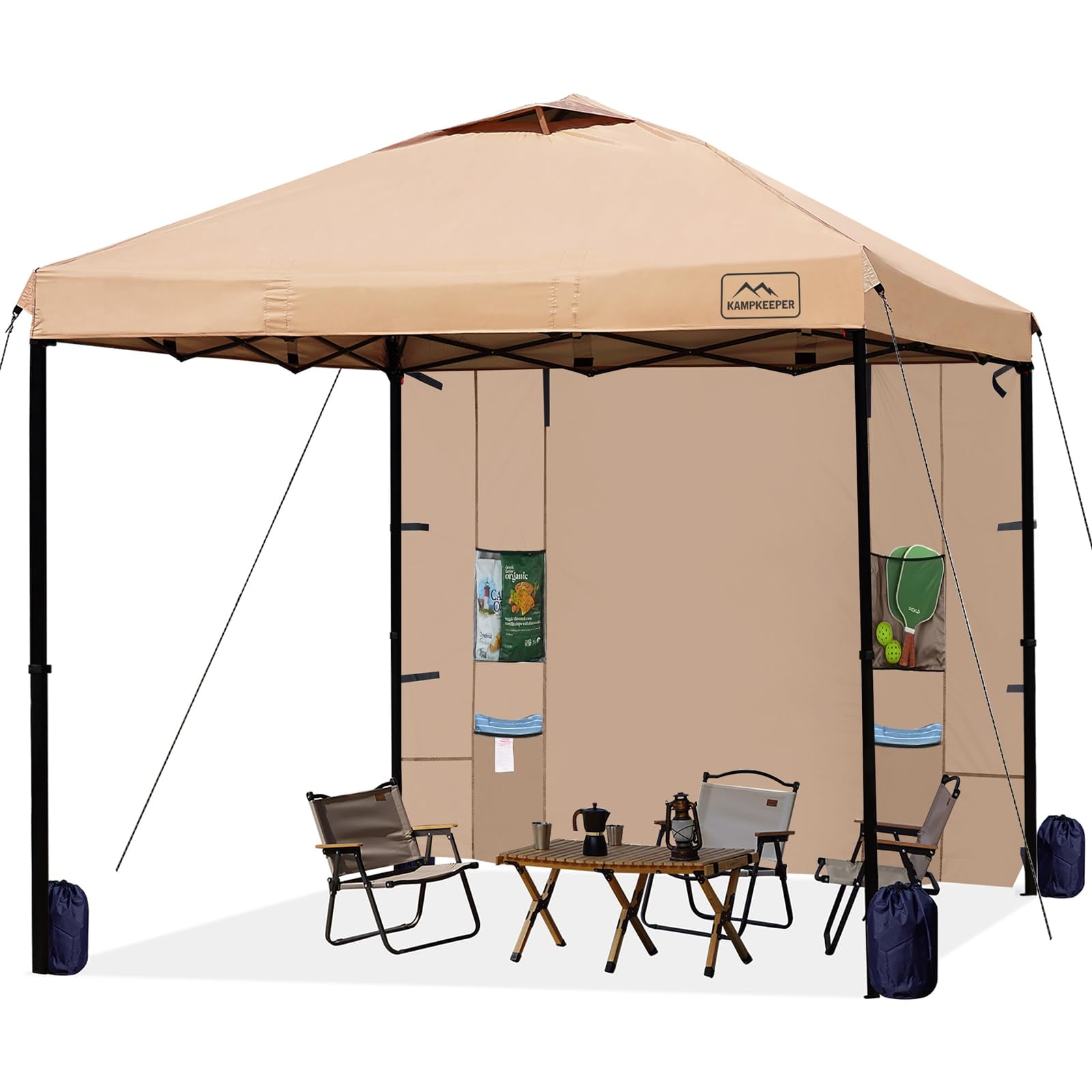 KAMPKEEPER Pop-Up-Baldachin 3x3 M Mit Seitenwand & Taschen – Wasserdicht, UV-beständig, Inkl. Tragetasche Auf Rädern