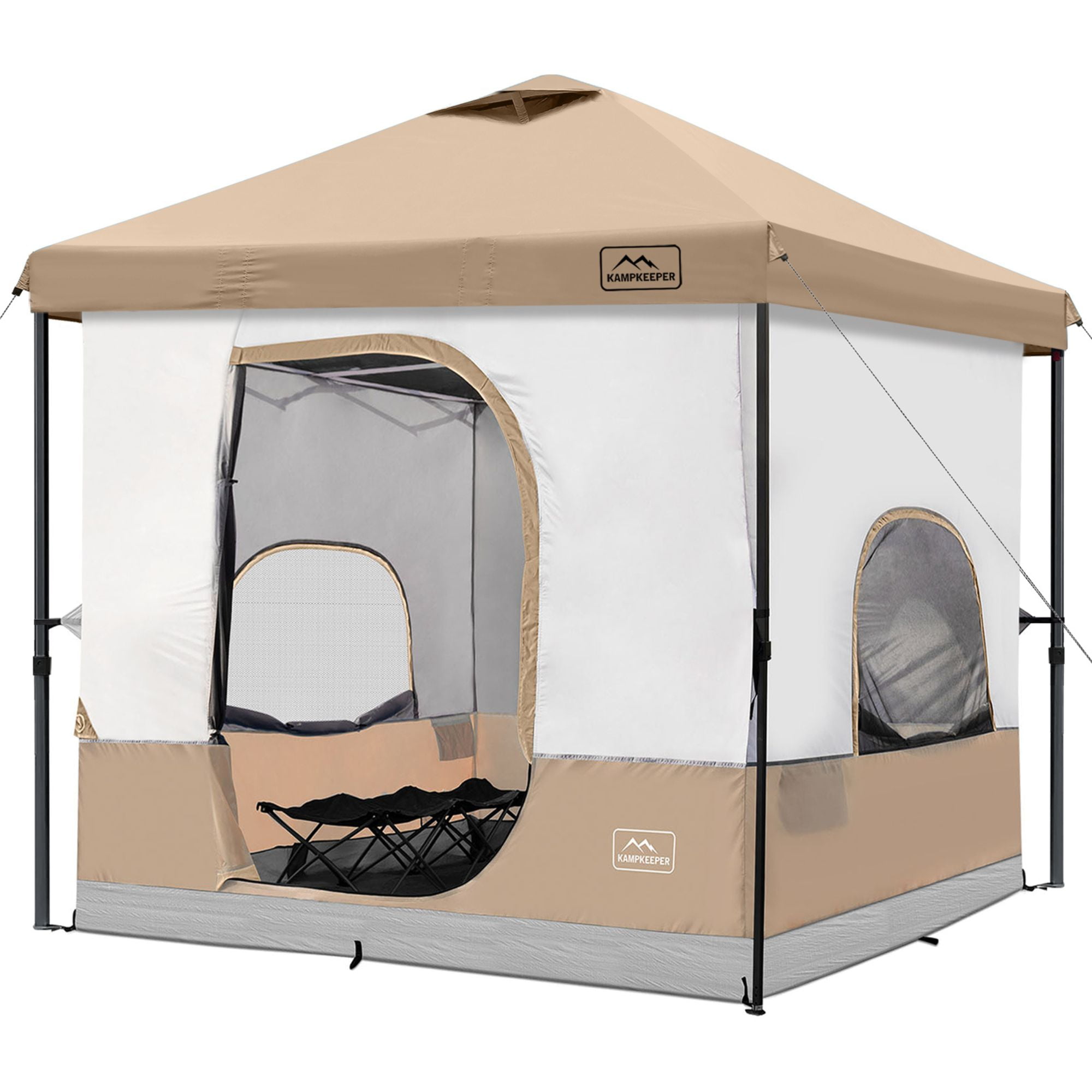 KAMPKEEPER 10x10 Instant Pop Up Canopy with Camping Inner Tent, Fits 6 Person, Khaki