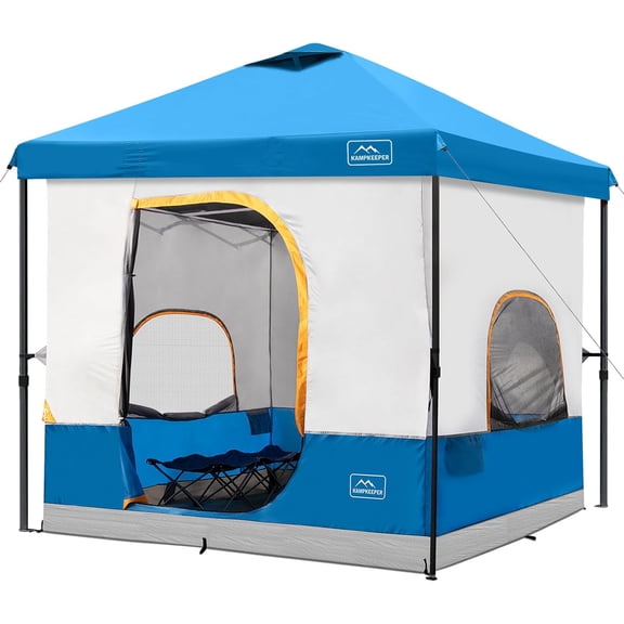 KAMPKEEPER 10x10 Instant Pop Up Canopy with Camping Inner Tent, Fits 6 Person, Light Blue