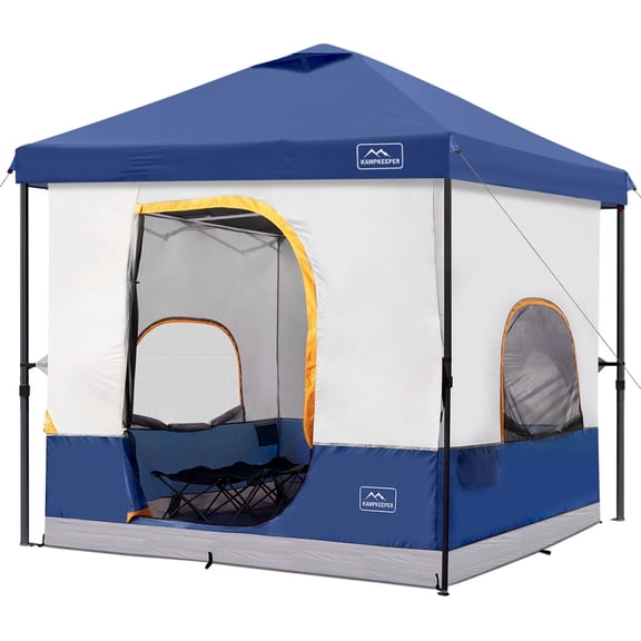 KAMPKEEPER 10x10 Instant Pop Up Canopy with Camping Inner Tent, Fits 6 Person, Navy Blue