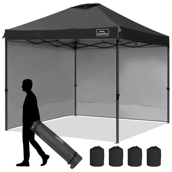 KAMPKEEPER 10x10 Pop Up Canopy Tent with 2 Sidewalls, Portable Outdoor Sun Shade, Black