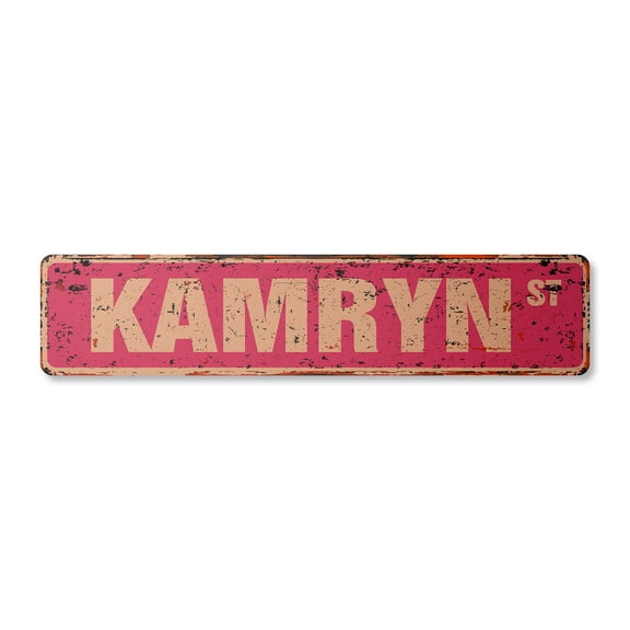 KAMRYN Vintage Aluminum Street Sign Childrens Name Room Metal Sign rustic metal tin | Indoor/Outdoor | 18" Wide