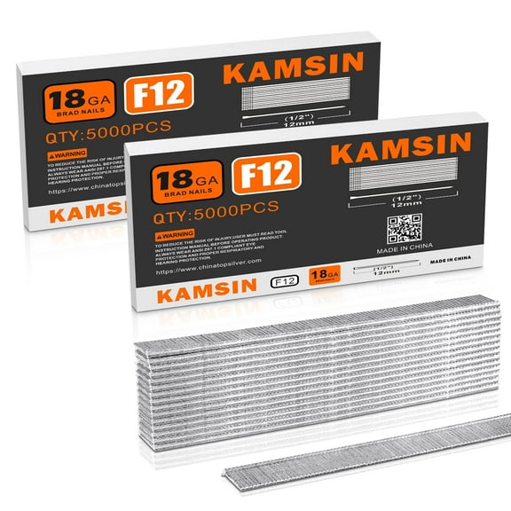 KAMSIN F12 18 Gauge Brad Nails, 1/2-Inch Length Galvanized Finish Chisel Point Collated Brad Nails (5000 per Box)(2 Boxes)