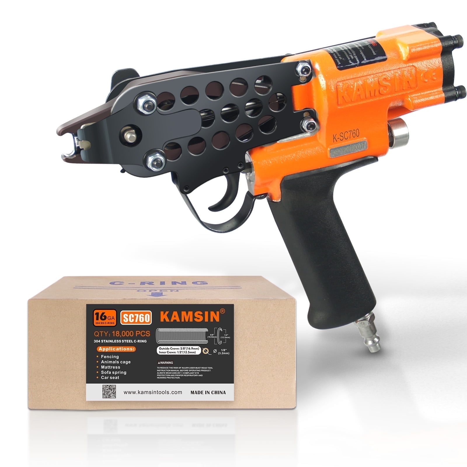 KAMSIN K-SC760 16 Gauge 1/2'' Pneumatic Hog Ring Gun Kit, with 18 ...