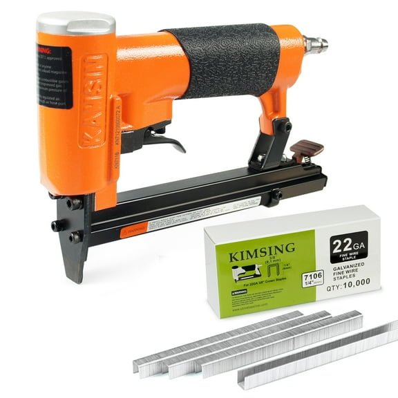 KAMSIN KN7116 Air Upholstery Staple Gun, Kit with 10000PCS Staples 1/4" (6mm)Length, 22 Gauge, 3/8'' Crown Staples, for Furniture, Woodworking
