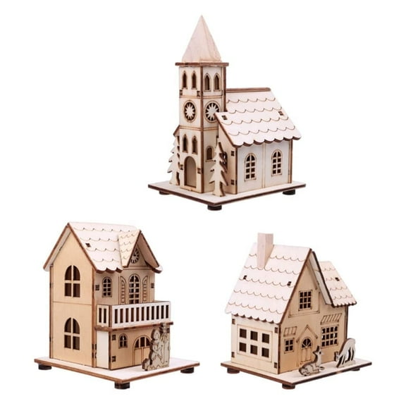 KAMUGO 3 Pack Christmas Village House Decorations LED Luminous Wooden Christmas Decor