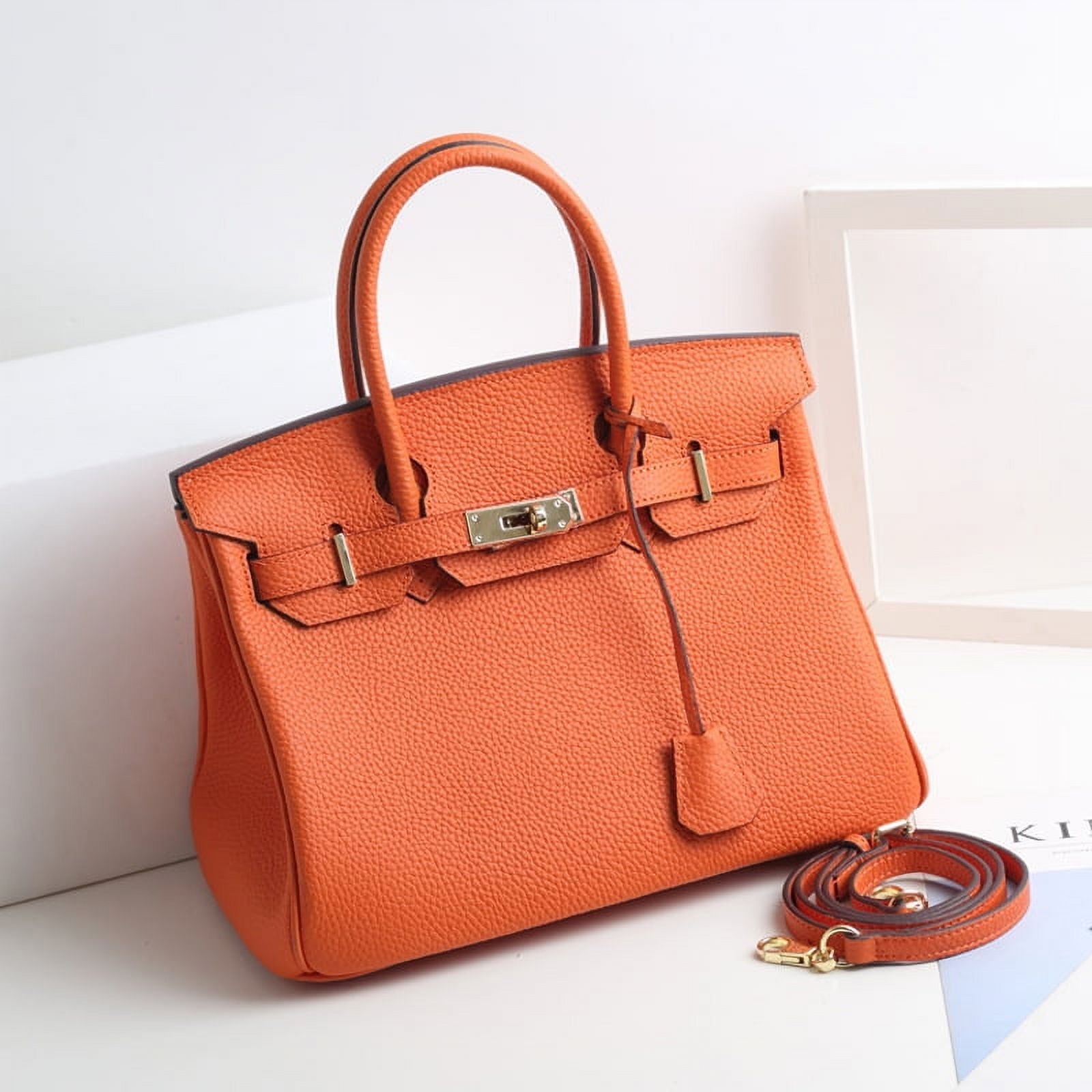 KAMUGO Genuine Leather Handbags Purses for Women , Orange Shoulder Bag , Handle Satchel Ladies Crossbody Bags 30#