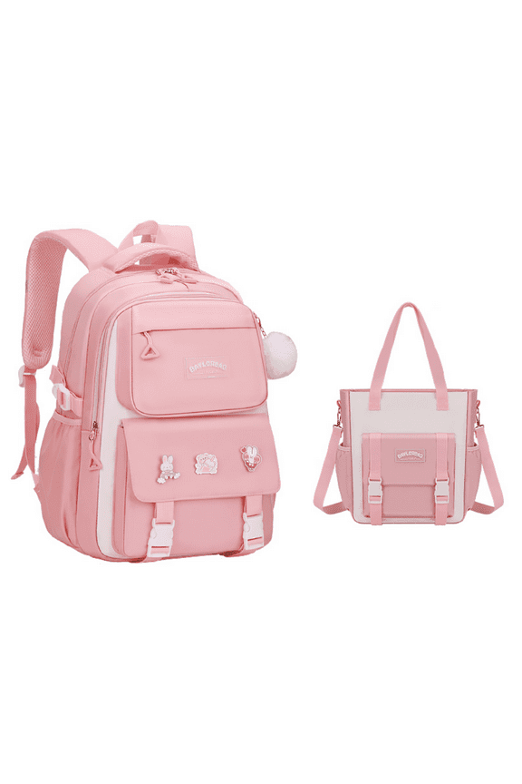 Girls Backpack, 2pcs Sets Kids Backpack for Girls with Anti-theft Back Pocket, Lightweight School Bookbag Water Resistant Tote Bag for Elementary Primary School, Pink S