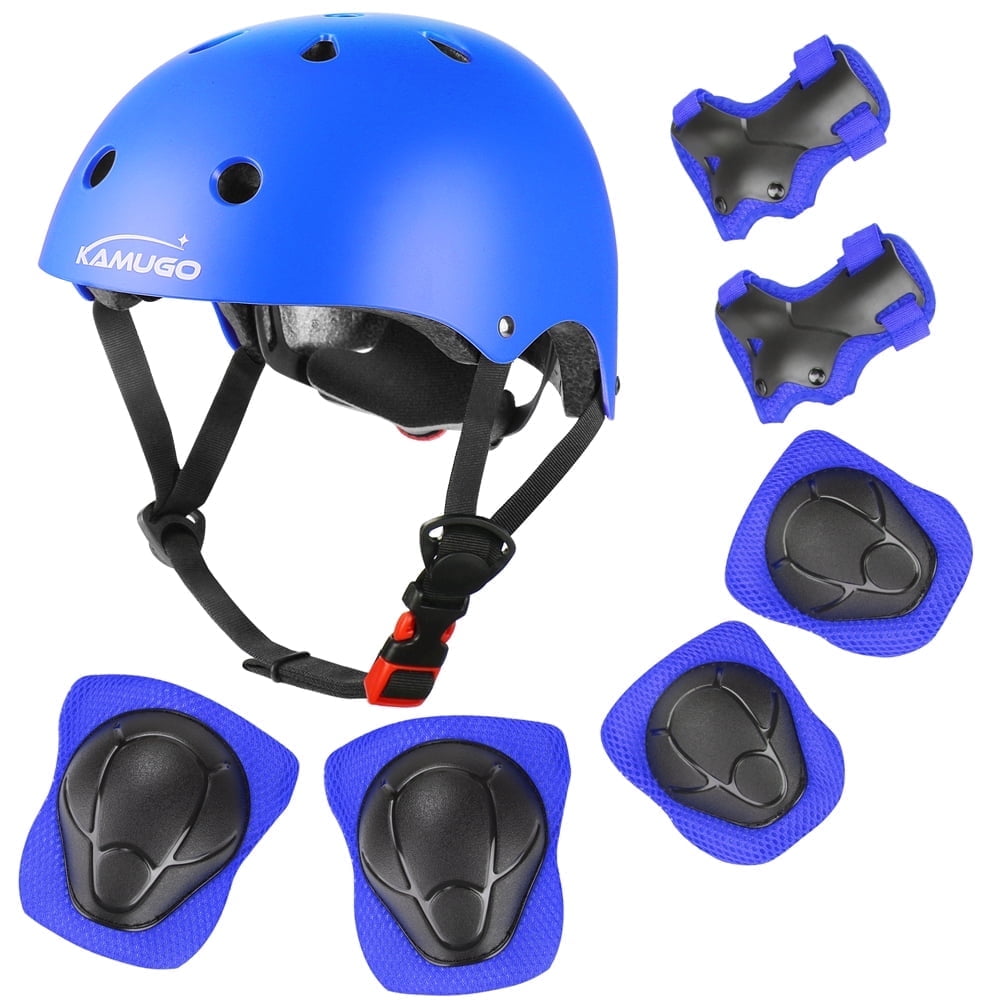 KAMUGO Helmets for Kids Set, Kids Safety Helmet and Sport Knee and Elbow Pad ,Blue
