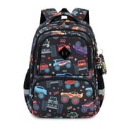 KAMUGO Boys Backpack Cars Printed Bookbags for Kids,Lightweight School Bag for Elementary Waterproof Teen Backpacks,Black