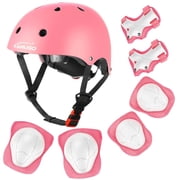 KAMUGO Kids Bike Helmet and Knee Pads 7Pcs ,Helmets for Kids Adjustable for 2~8 Years Girl , Pink