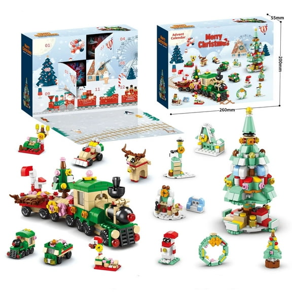 KAMUGO Kids Building Set ,Advent Calendar 12 Days Countdown Toys for Kids , 6 in 1 Christmas Tree and Train Building Blocks Toy