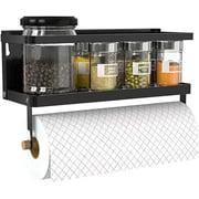 KAMUGO Magnetic Spice Rack Organizer with Hook, Single Tier Refrigerator Spice Storage Shelf Black