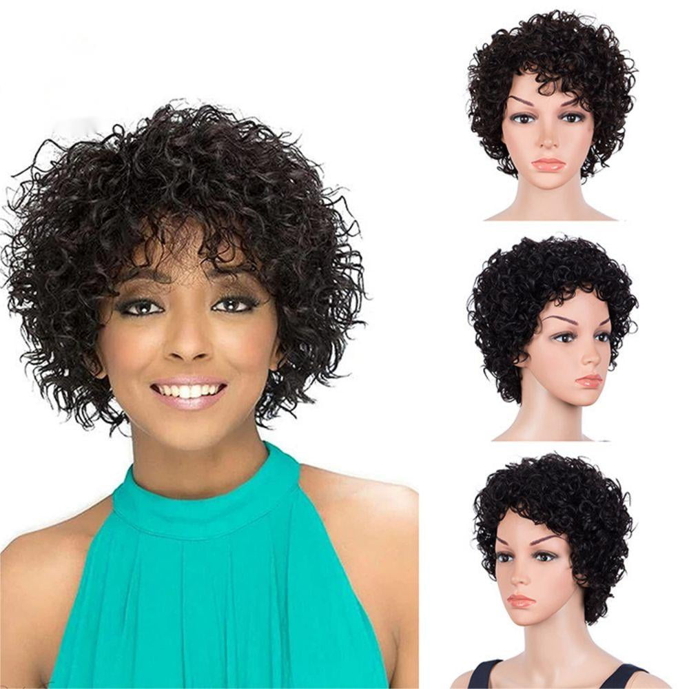 Hvxrjkn Short Curly Wig Human Hair Wigs for Black Women African-style Wig  Fashionable Ladies Lace Front Wig Suitable for Cosplay Party 