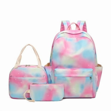 KAMUGO Rainbow Backpacks for Girls with Lunch Bag and Pencil Case,17"Lightweight Schoolbags for Elementary 6-12 Years Old