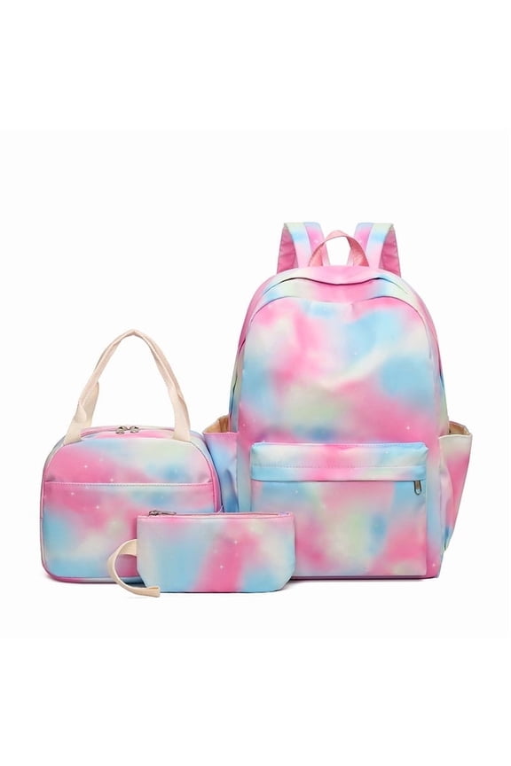 Rainbow Backpacks for Girls with Lunch Bag and Pencil Case,17"Lightweight Schoolbags for Elementary 6-12 Years Old
