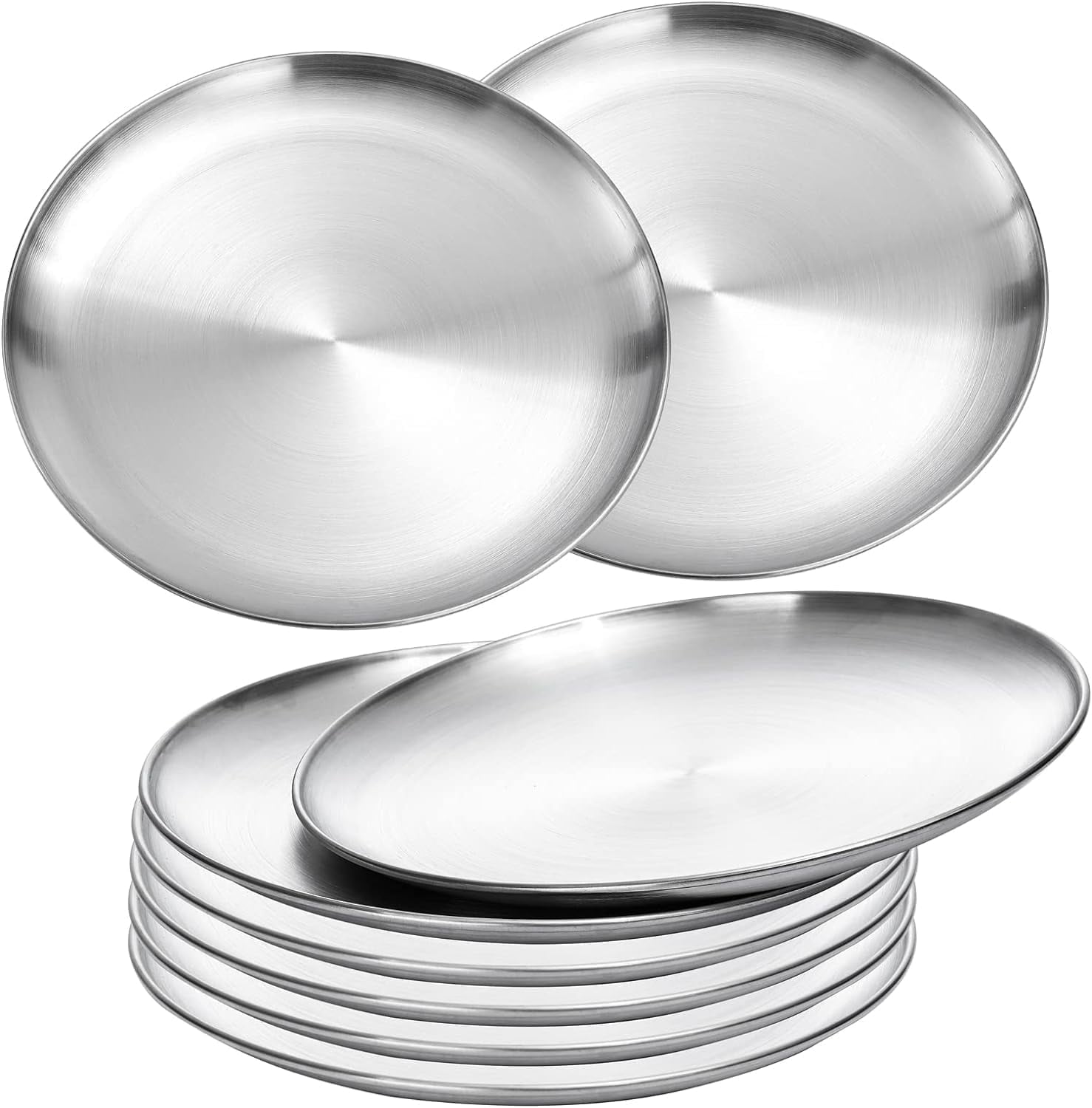 KAMUGO Stainless Steel Plates 9 inch 304 Metal ,Dinner Plate Sets for Kitchen ,Camping Plates 8Pcs for Picnic, Outdoor Party