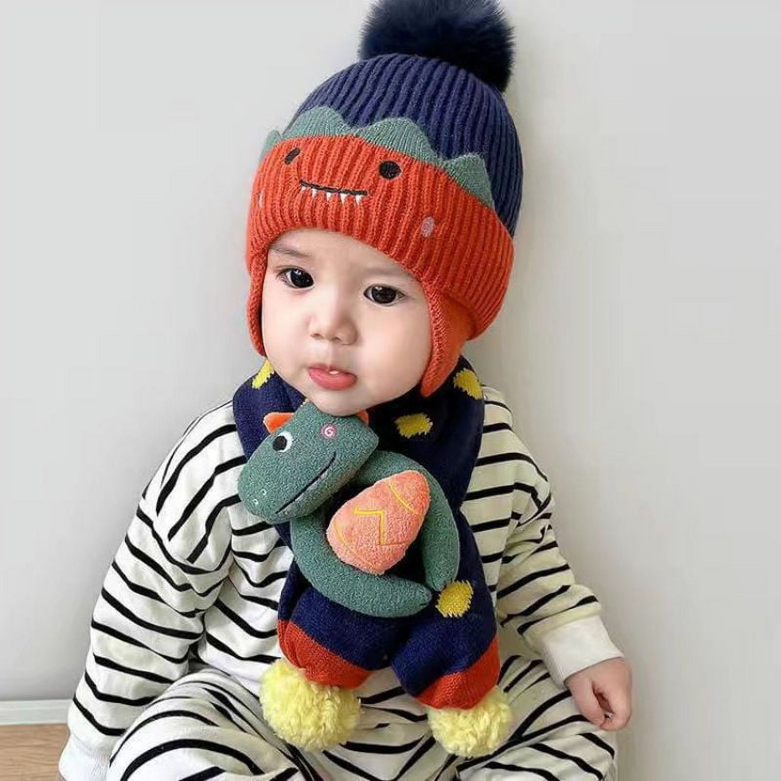KAMUGO Toddler Winter Beanie Hat & Scarf Set， Warm Knit Beanie Cap