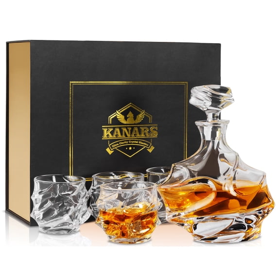 KANARS Crystal Whiskey Decanter Set with Old Fashioned Glasses, 27 Oz Emperor Liquor Decanter 11 Oz Whisky Glass for Bourbon Scotch Tequila Snifter, Unique Gifts for Men Dad Grandpa Brother