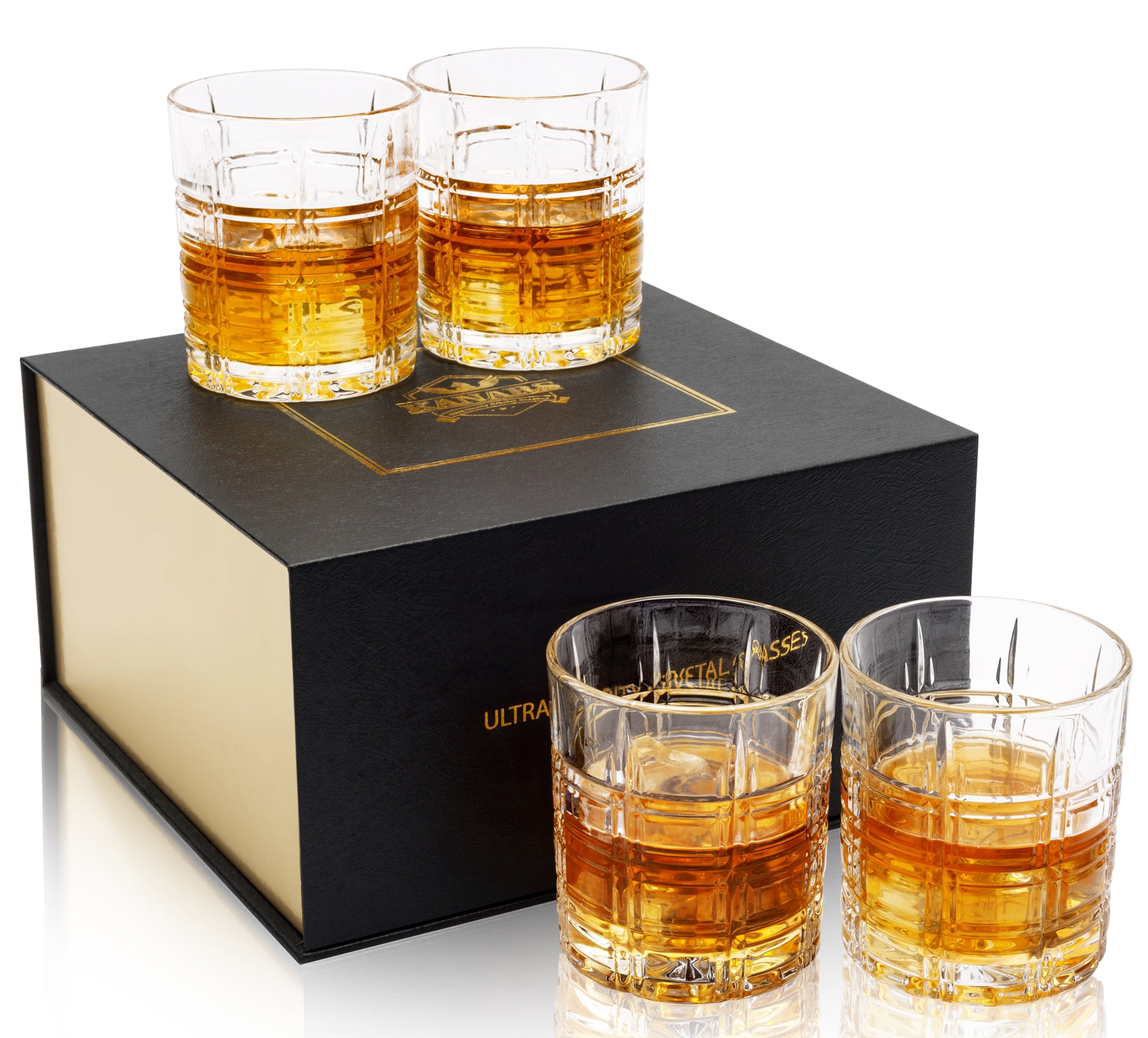 KANARS Whiskey Glasses Set of 4, 10 Oz Crystal Old Fashioned Tumblers