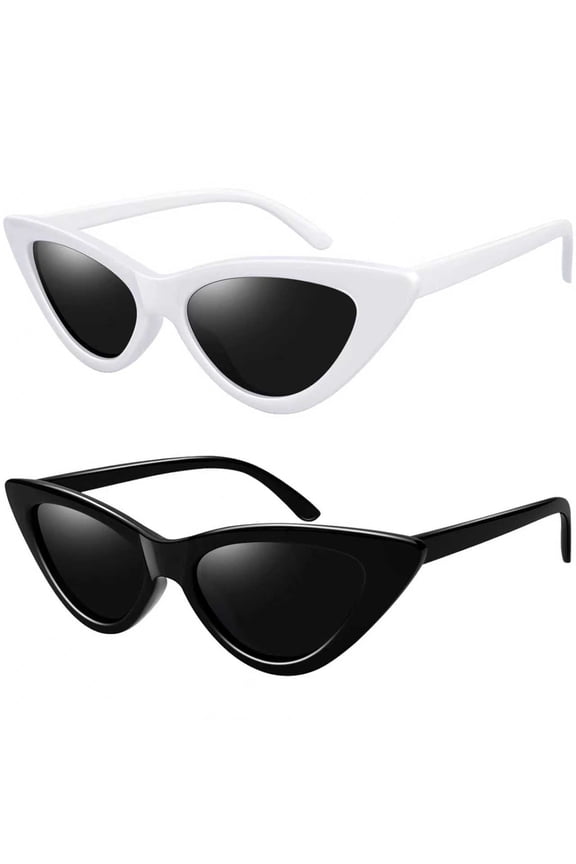 2 Pack Cat Eye Sunglasses for Women Polarized, Cateye Sun Glasses Womens with UV400 Protection Trendy Retro Sunglasses Fashion Driving Party(Black + White)