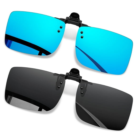KANASTAL 2 Pack Clip-on Sunglasses Polarized Women Men UV400 Protection Driving Stylish Classic Mirror Blue